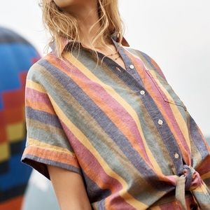 Madewell Tie-Front Shirt in Rainbow Stripe XL